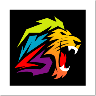 colorful lion head Posters and Art